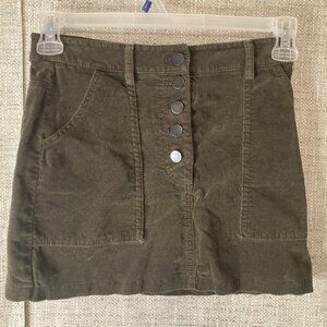 Forever 21 Women Dark Green Corduroy Stretch Button Front Mini Skirt Size Small